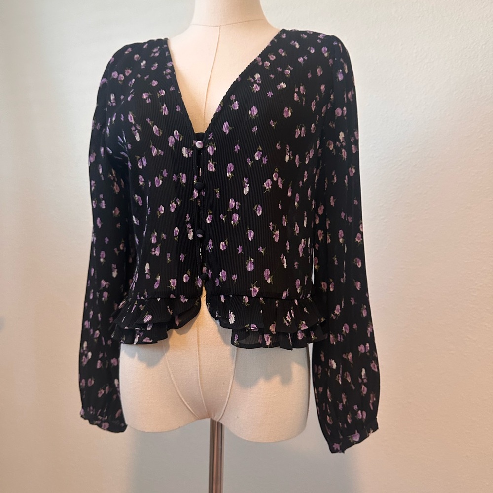 Zara Black and Purple Floral Blouse